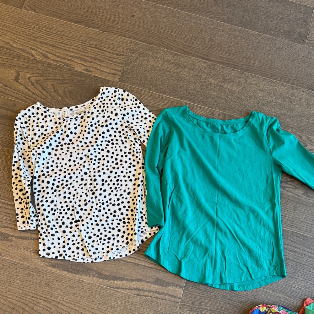 Ann Taylor Black Polka Dot and Teal 3/4 Sleeve Tops